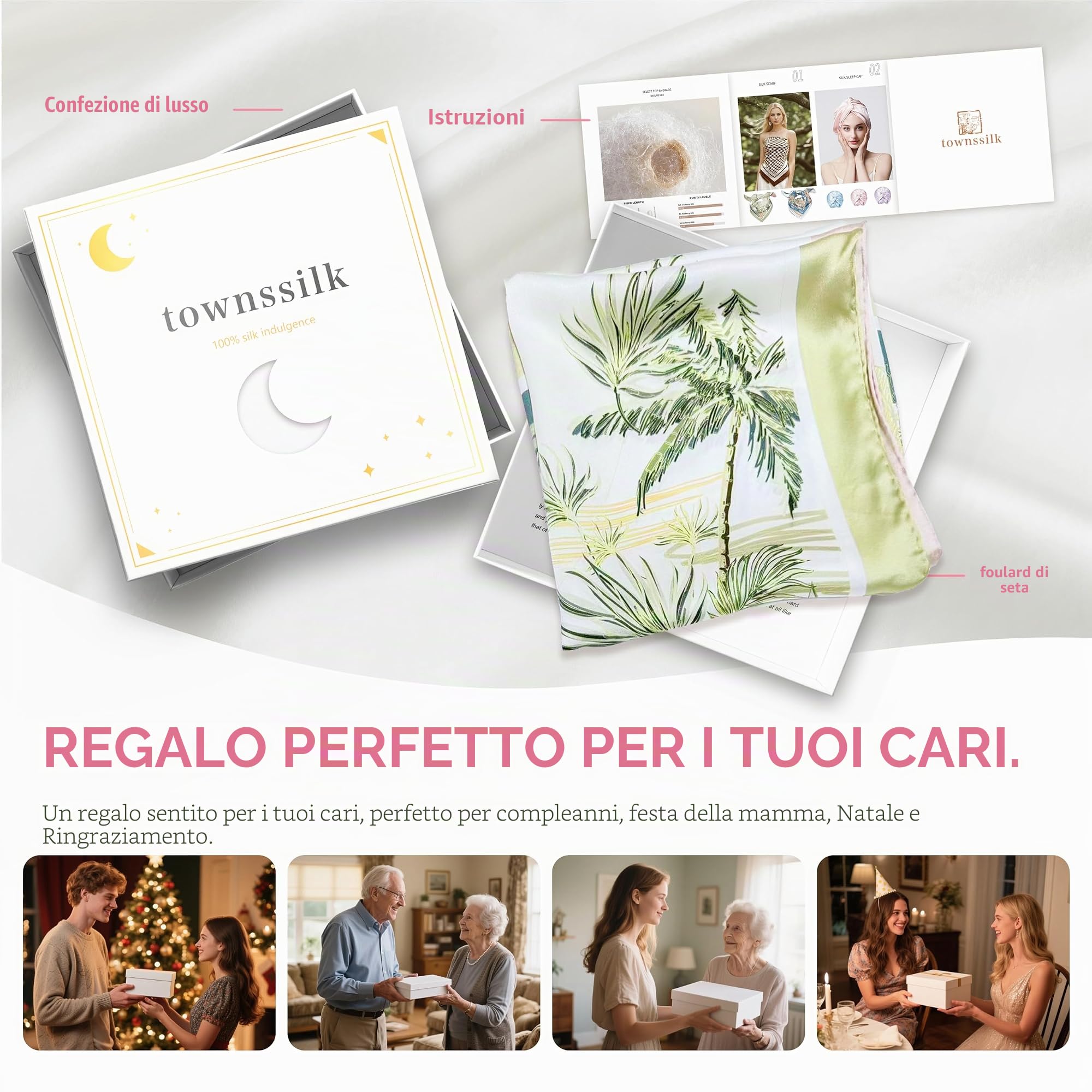 Townssilk Foulard in seta 100% di gelso da donna 90x90 cm, certificato OEKO-TEX, lussuoso e liscio come la seta, sciarpa/foulard, accessorio di moda quadrato, 90x90cm