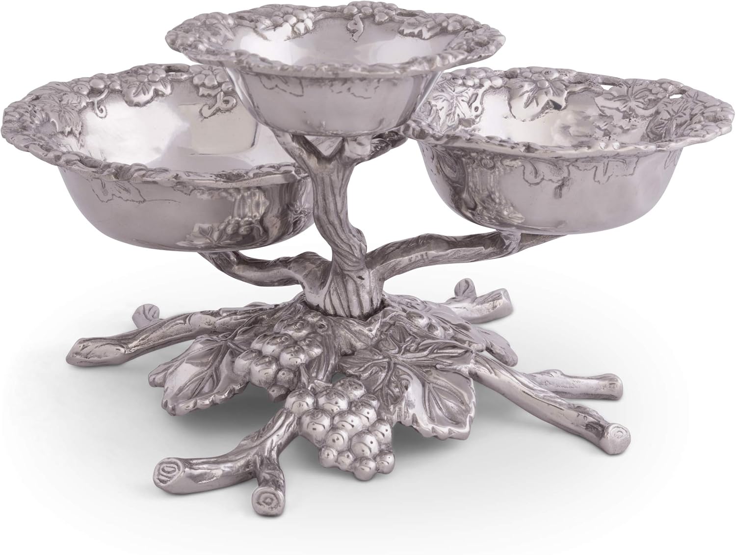 Arthur Court Designs Aluminum Grape Tiered 3-Bowls Metal Serving for Dips Nuts Snacks Fruit 10 inch x 6.5 inch Tall