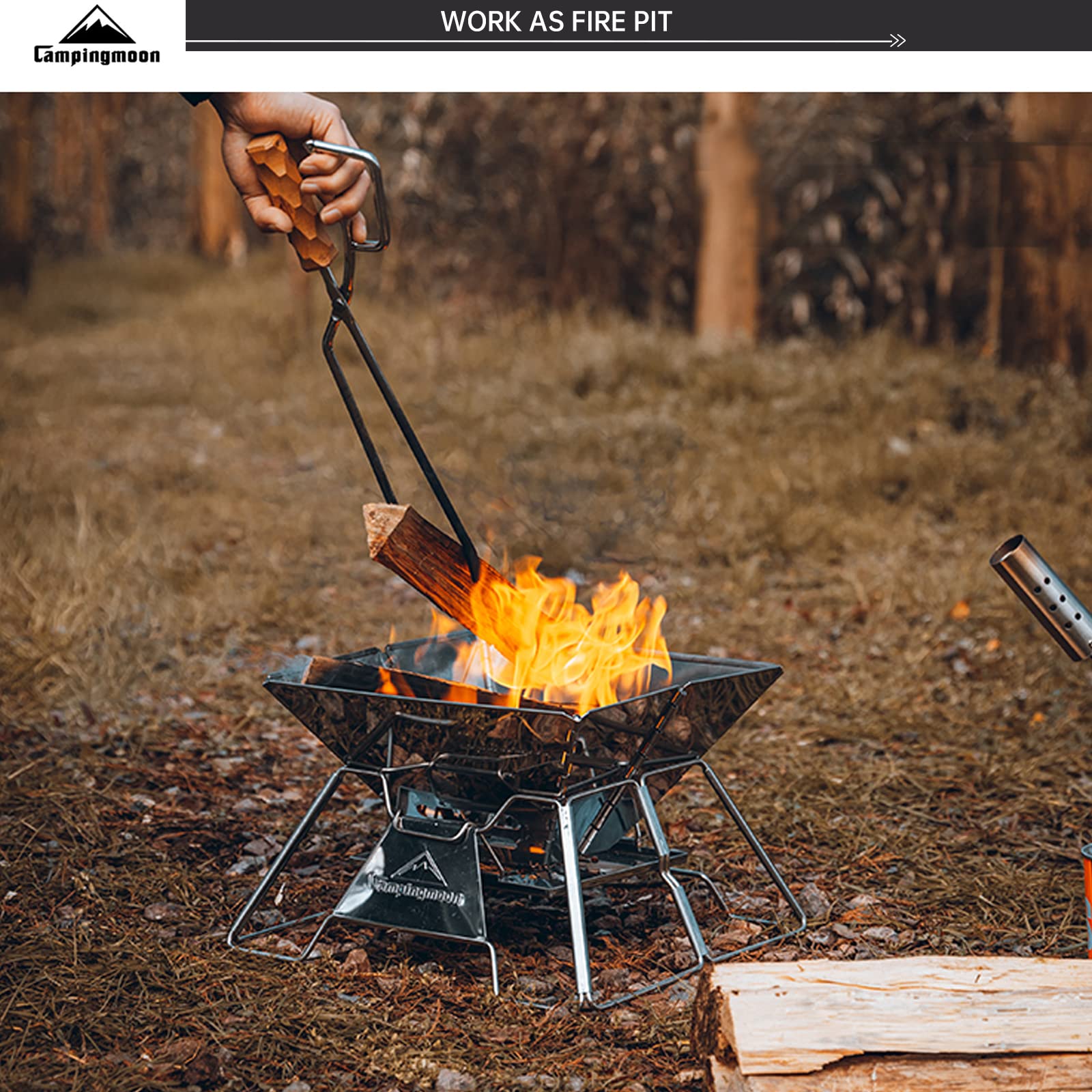 CAMPINGMOON MT-19 Barbecue A Carbonella Pieghevole – Acciaio Inox 304 – Camino E Fornello 2-in-1