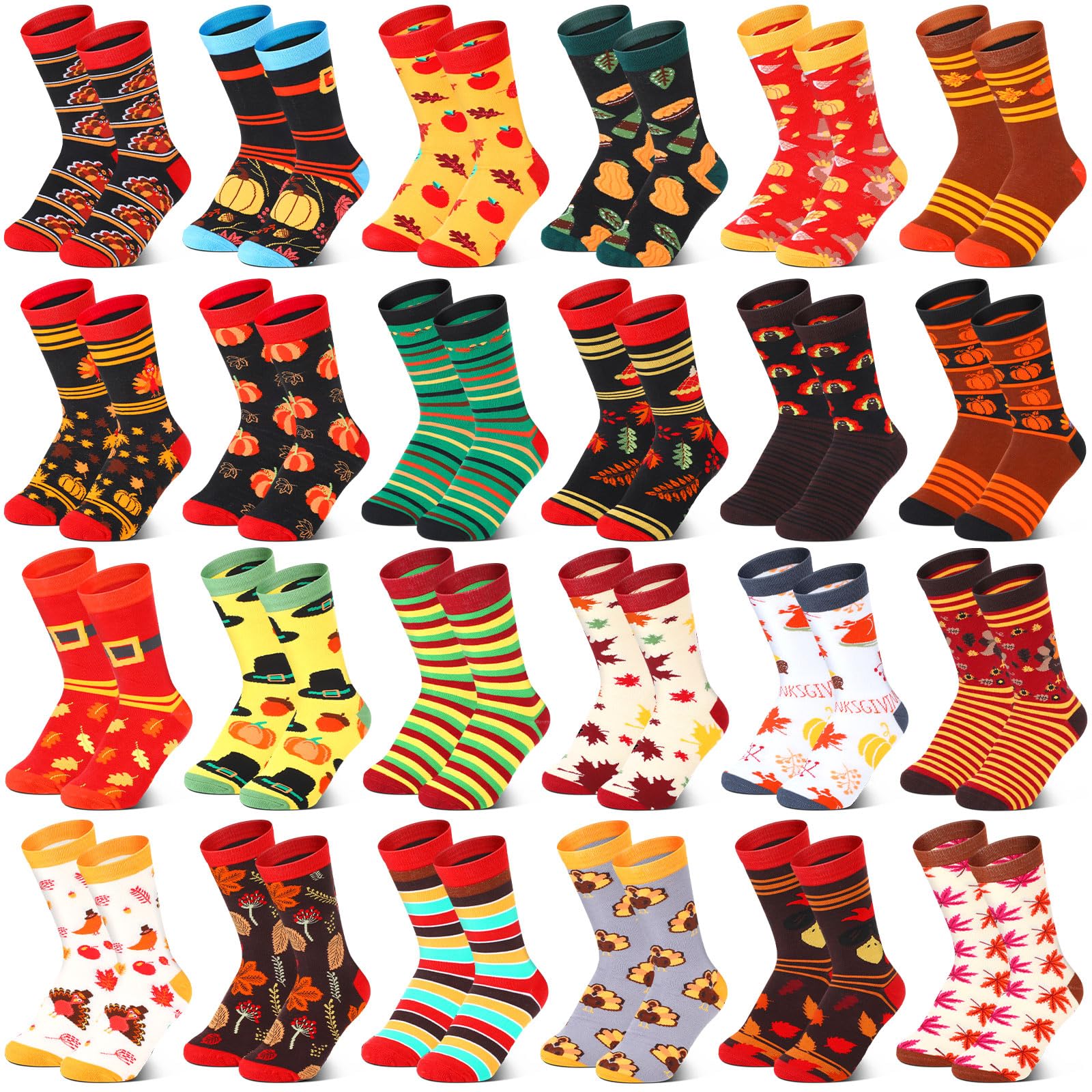 Jeyiour 24 Pair Fall Thanksgiving Socks Women Fall Turkey Gift