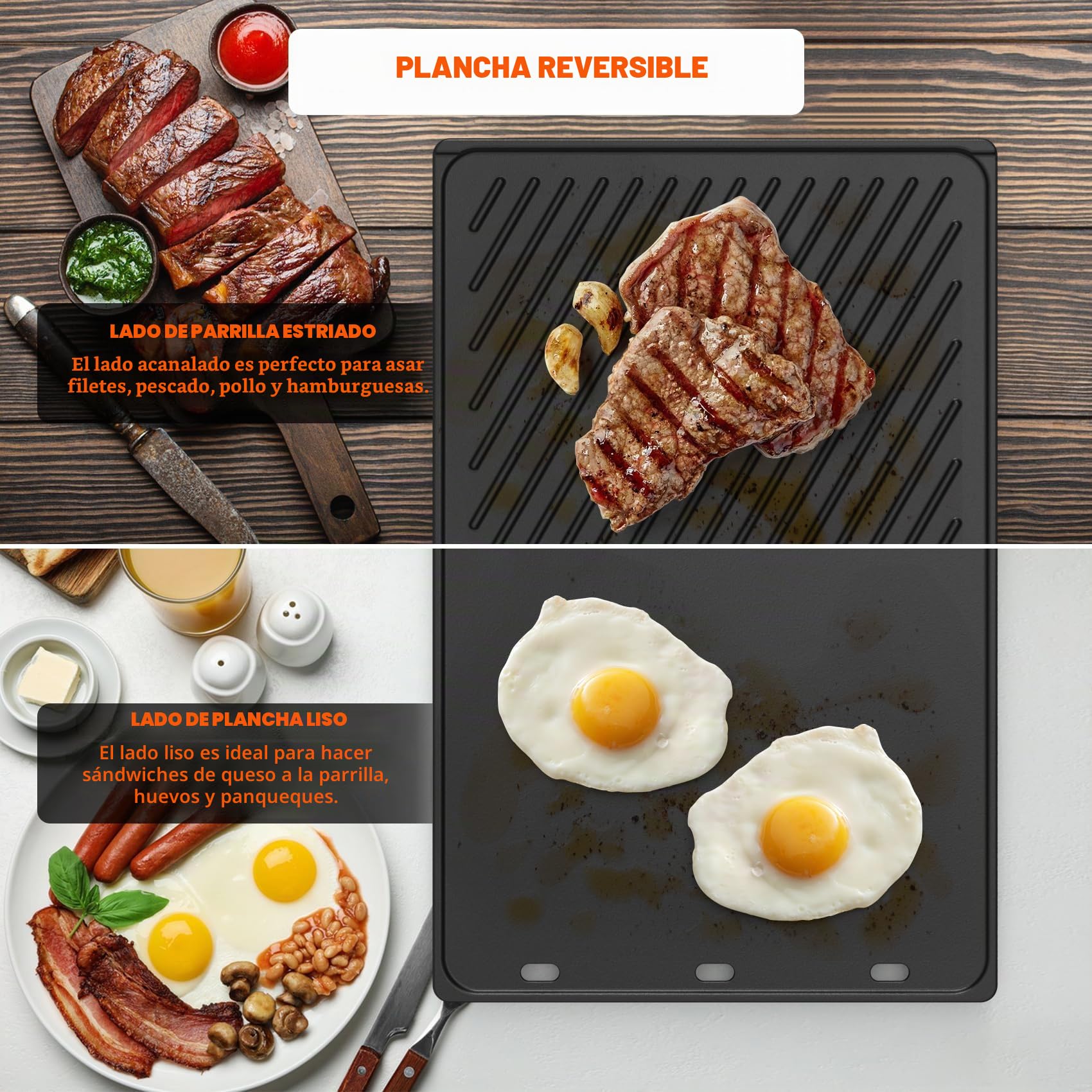 Onlyfire Plancha Barbacoa de Hierro Fundido para Parrilla de gas Weber Genesis Serie 300, Genesis E/S-310/320/330, EP-310/320/330 (2007-2016), Plancha Reversible, Repuesto para Weber 7528 | Plancha de cocina de hierro fundido para Genesis E/S-310/320/330,