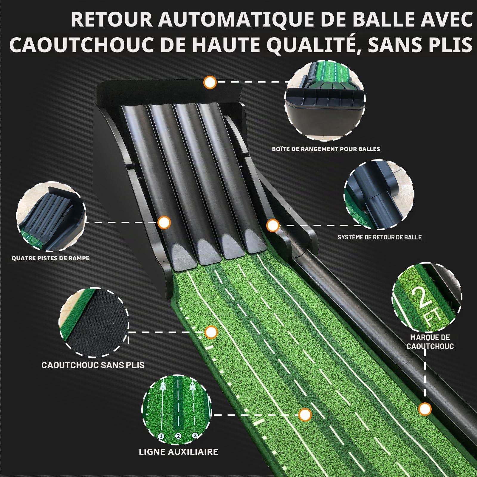 KOFULL Tapis de Putting Entraînement Golf d'intérieur pour la Maison, Le Bureau, l'intérieur et l'extérieur
