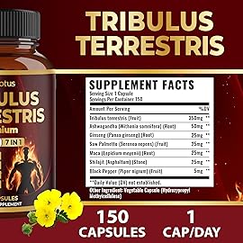 Tribulus Terrestris Supplement for Men & Women, 5-Month Supply with Ashwagandha, Panax Ginseng, Saw Palmetto, Maca, Shilajit, 150 Count