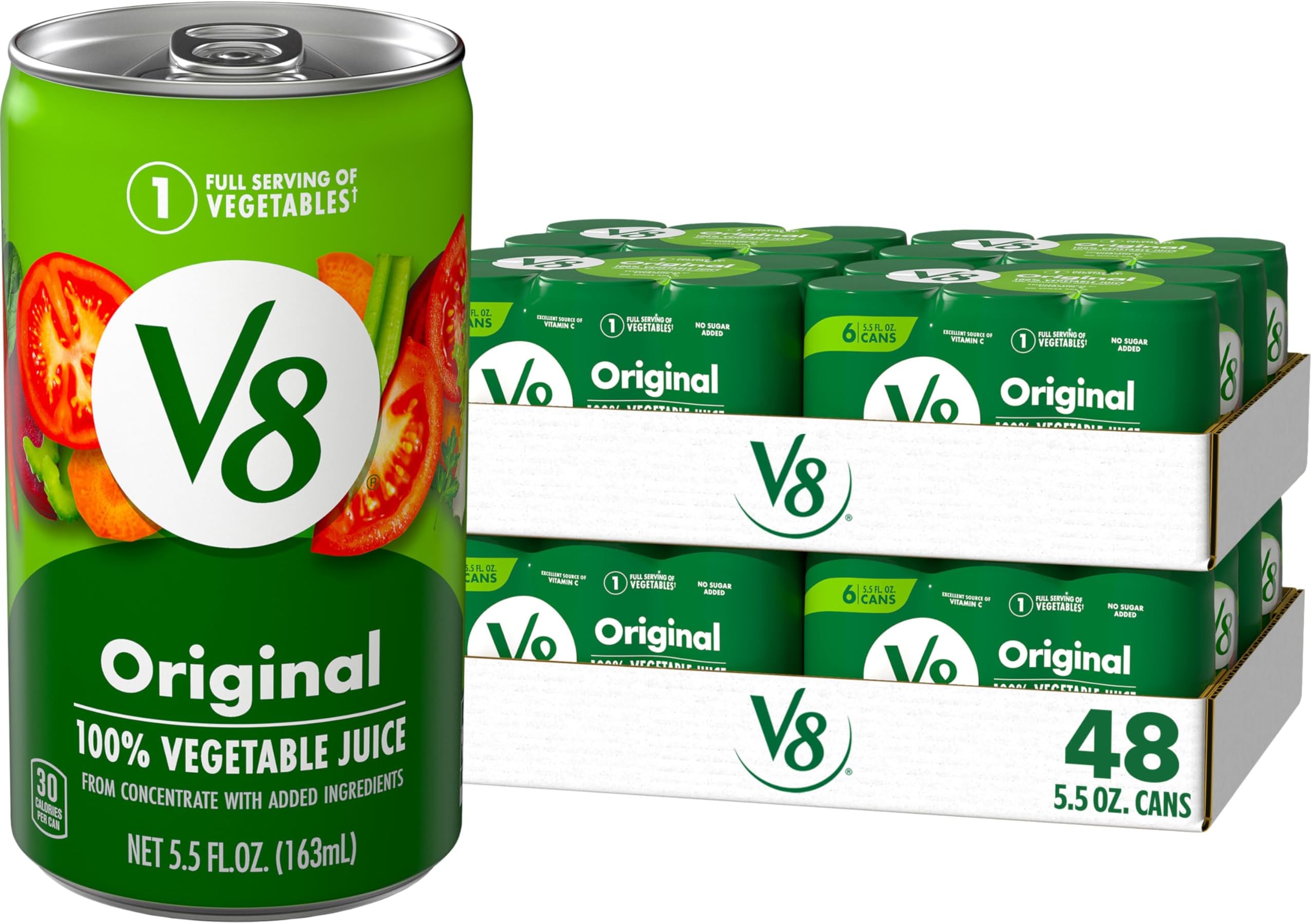 V8 Original 100% Vegetable Juice, 5.5 fl oz Can (48 Pack)