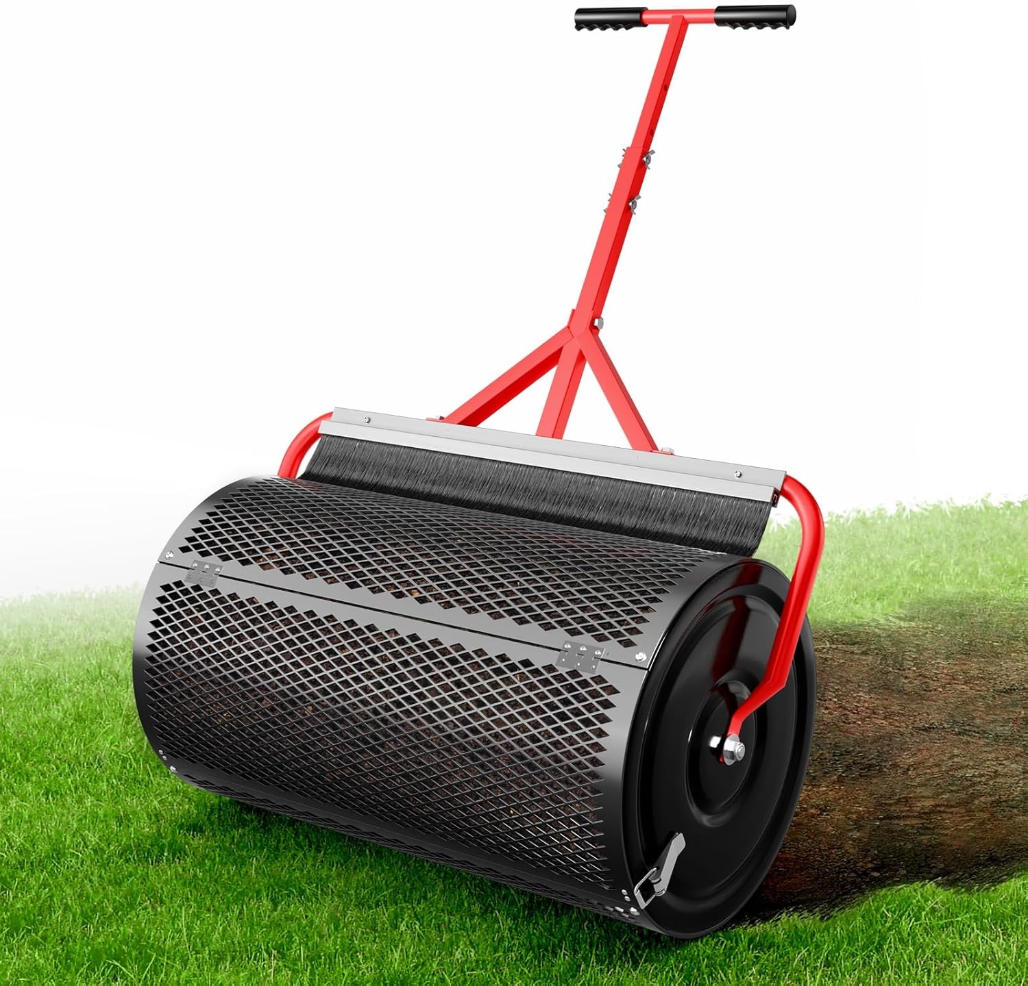 Sturdon 24" Compost Peat Moss Spreader Roller with Self-Cleaning Brush, 2.79 Cu Ft Capacity - Upgraded Clamps & Adjustable Handle for Lawn Topdressing