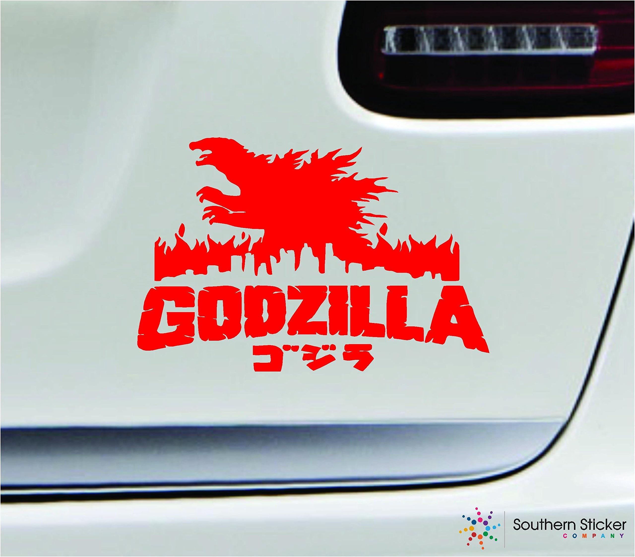 Godzilla Shadow gorjira Kaiju 7x4.6 red Movie Monster Japan Katakana Funny America United States Color Sticker State Decal Vinyl - Made and Shipped in USA