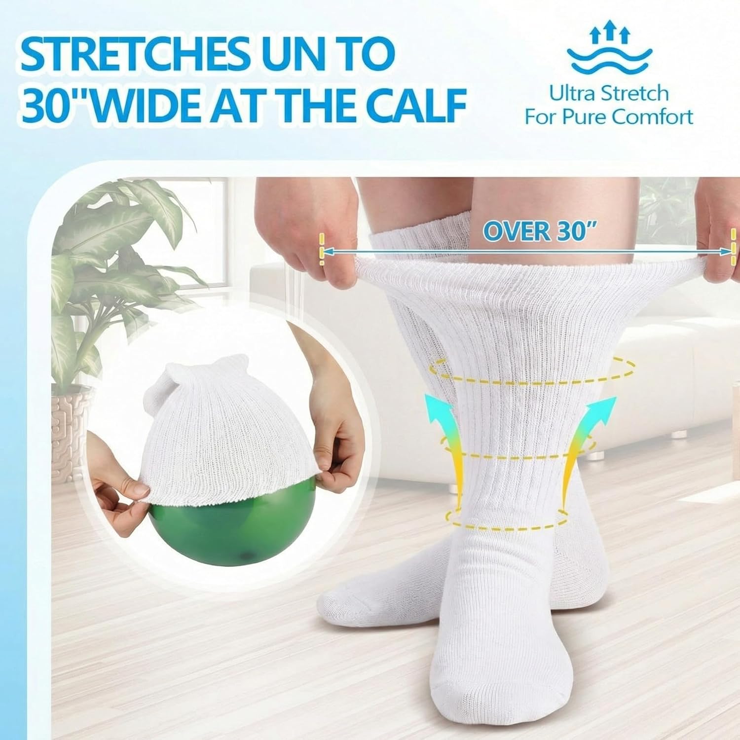 Geyoga 4 Pairs Extra Wide Seamless Socks Winter Warm Non Binding Loose Calf Socks Women Men Swollen Feet Edema Ankles, 9-13(White)