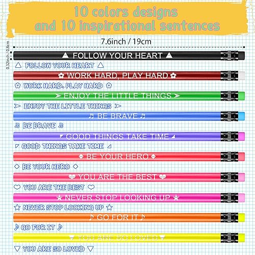 Miniatura 3 de Eersida 40 lápices que cambian de color con frases motivacionales, 2B, lápices divertidos inspiradores surtidos termocrómicos con borrador