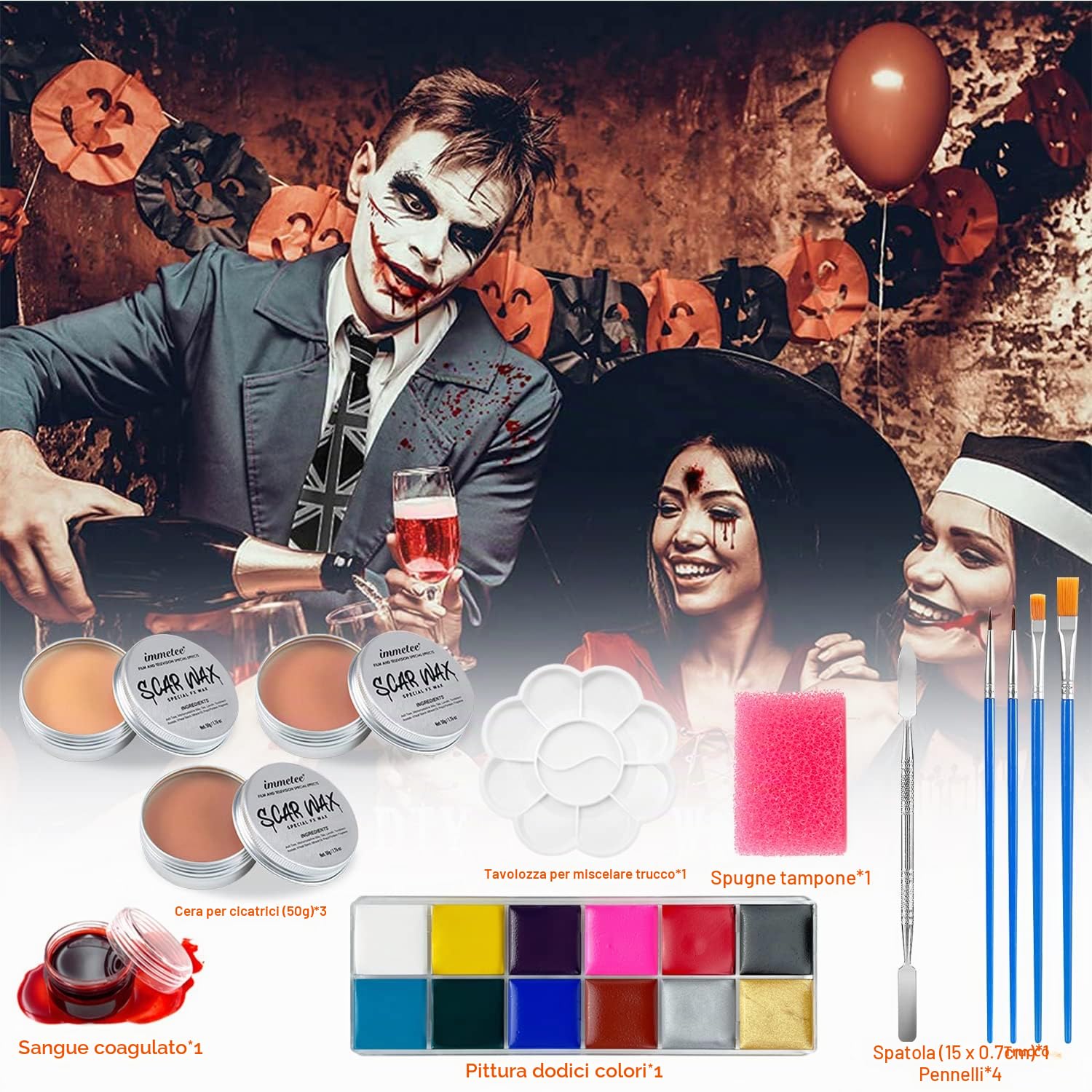 immetee Kit di trucco SFX, trucco di Halloween di pittura del corpo del viso di effetto speciale, sangue finto halloween, trucchi halloween(nuovo kit trucco halloween)