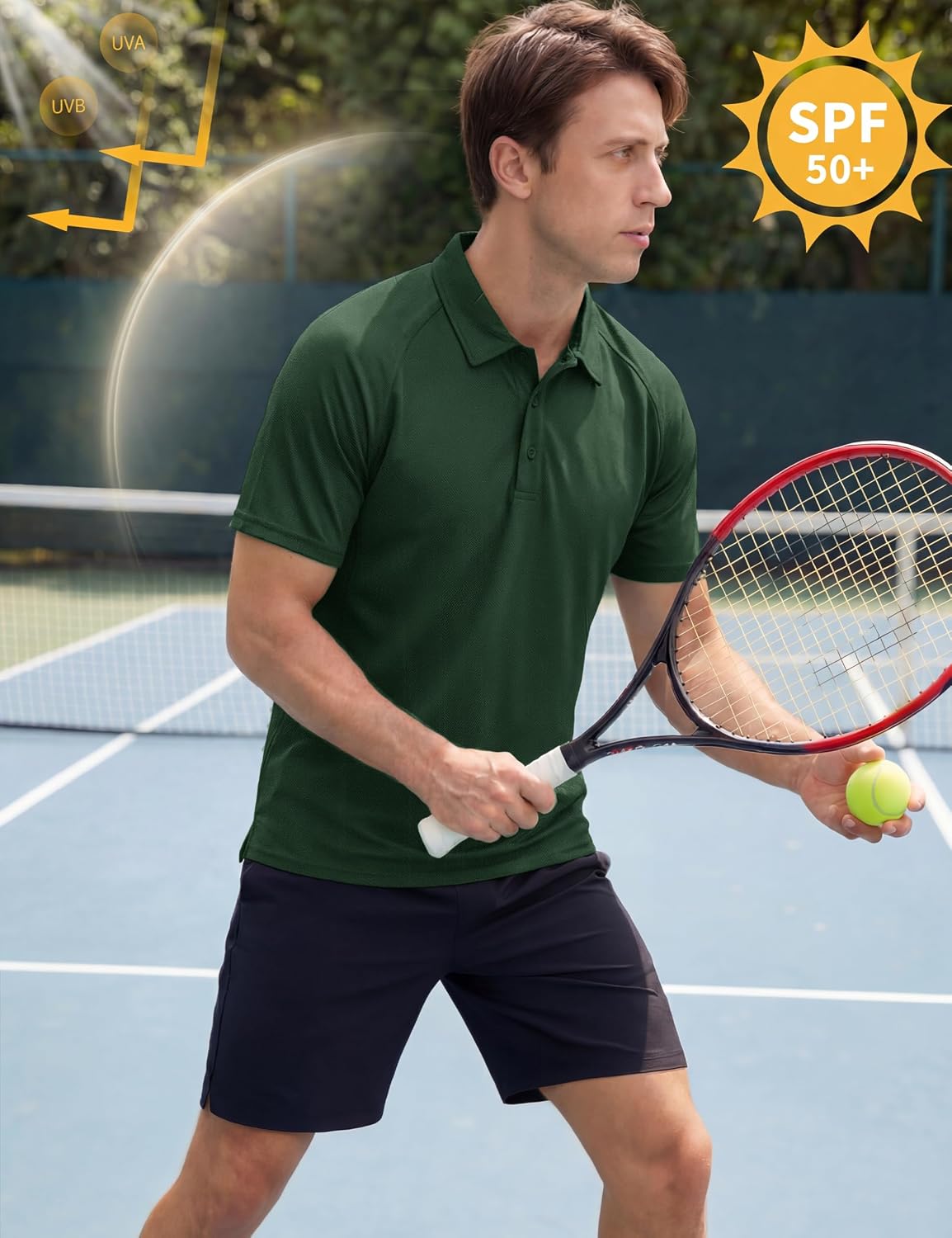 TACVASEN Polo Shirts for Men Short Sleeve Quick Dry UPF 50+ Collared Shirt | Lightweight moisture wicking polyester | pen pocket | for golf casual athletic tactical
