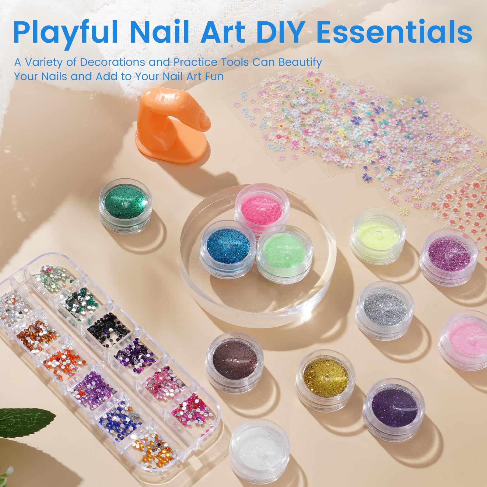 Yokilly Kit d'ongles en acrylique avec tout : 12 couleurs de poudres acryliques liquides avec lampe d'entraînement pour les doigts – Kit de démarrage pour les ongles pour débutants dans un sac cadeau