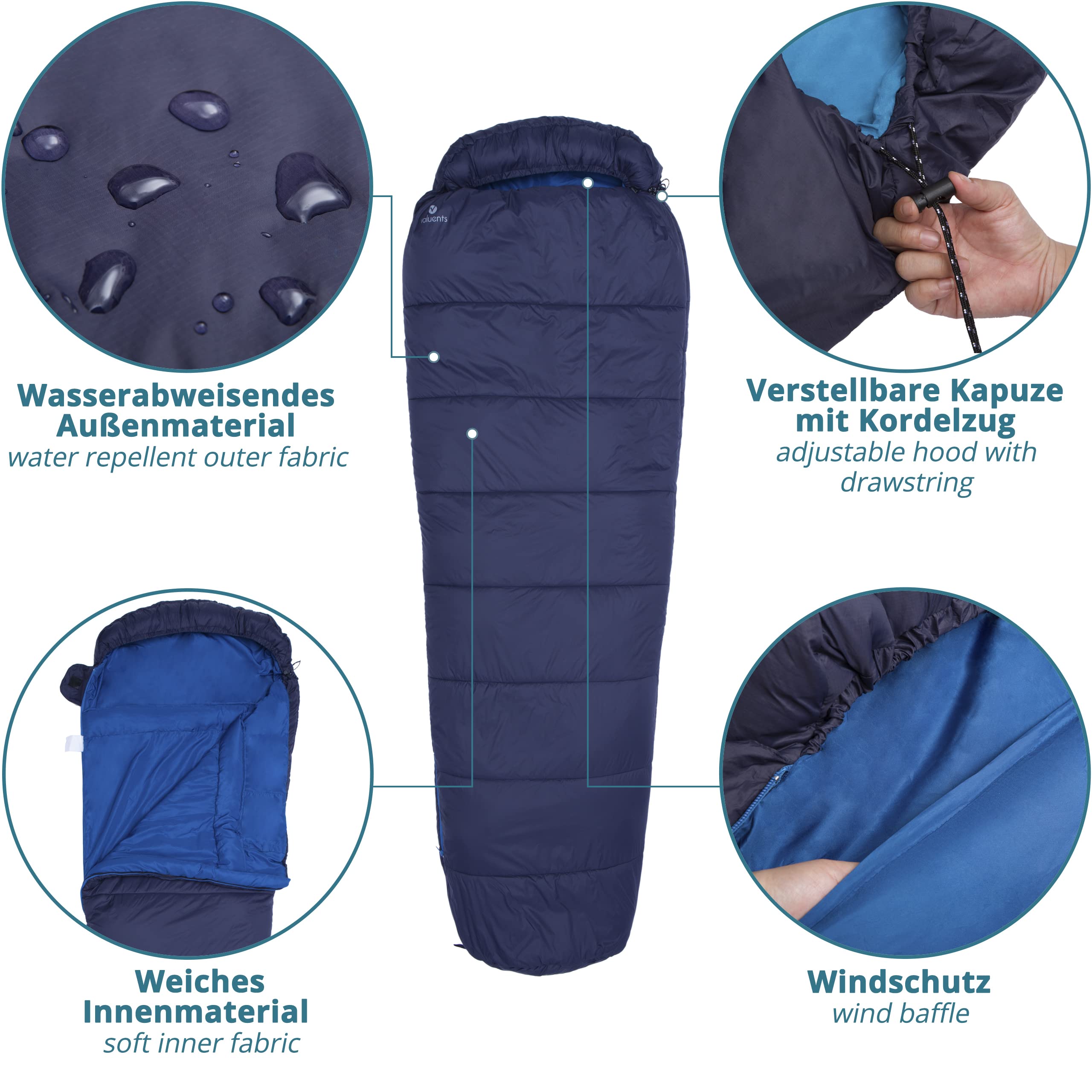 Sacco nanna per esterni, 215 cm, ultraleggero e caldo, con microfibra, imbottitura: 3-4 stagioni (300 gsm), dimensioni ridotte + più: maschera per dormire e tappi per le orecchie