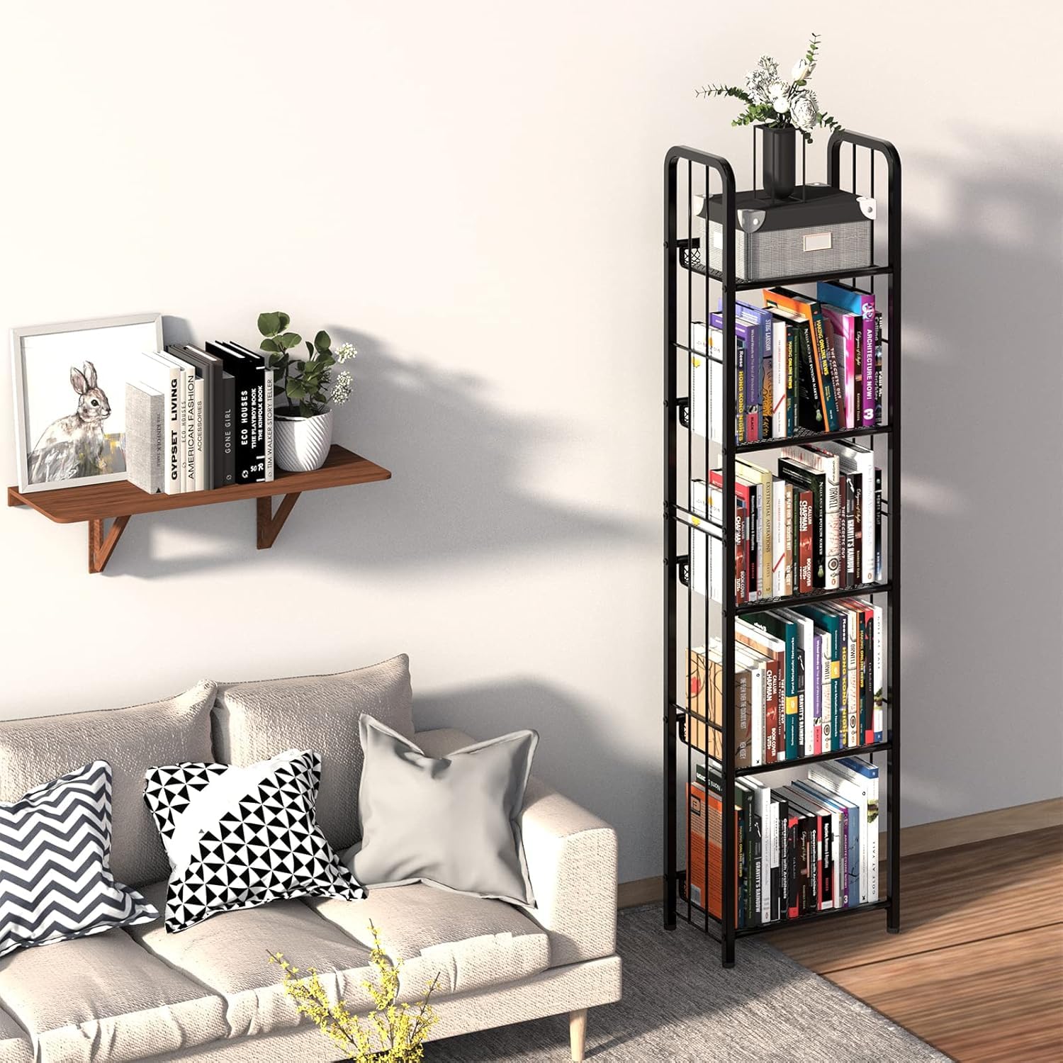 Estantería de 5 niveles, estantería independiente, estantería de oficina, estantería de pie, marco de metal estable, estantería de almacenamiento para salón, dormitorio, oficina, estudio, estilo