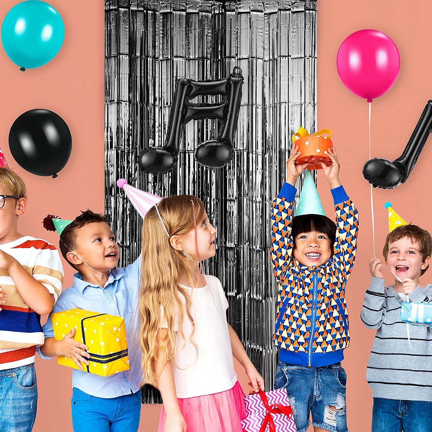 Skylety Music Birthday Party Decorations Includes Karaoke Rose Red Blue Black Tinsel Curtains Music Balloons Note Balloons for Kpop Birthday Musical Theme Party Photo Backdrop