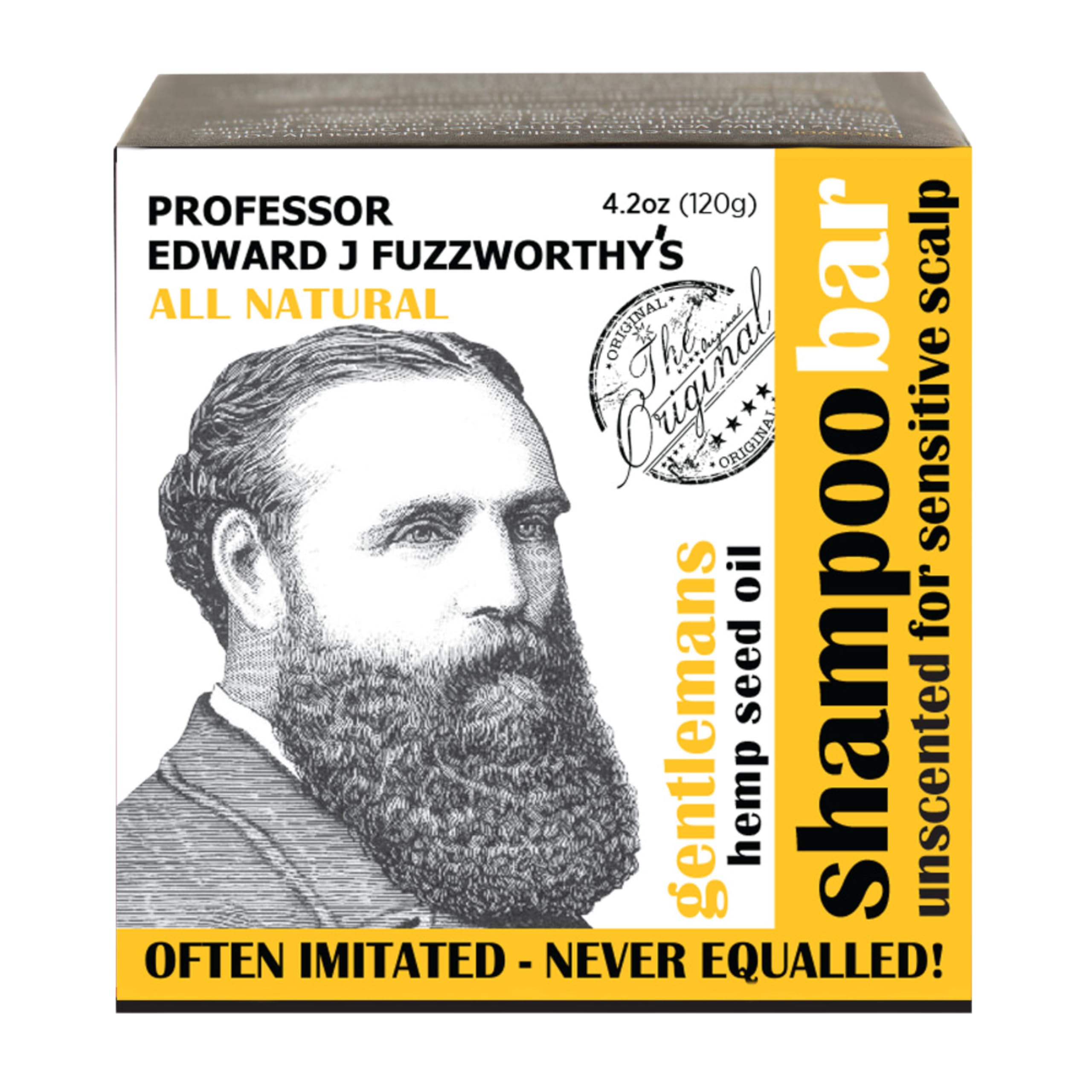 Professor Fuzzworthy's Beard & Hair Hemp Shampoo Bar - Unscented for Sensitive Skin - Normal Dry Oily Hair 4.2oz