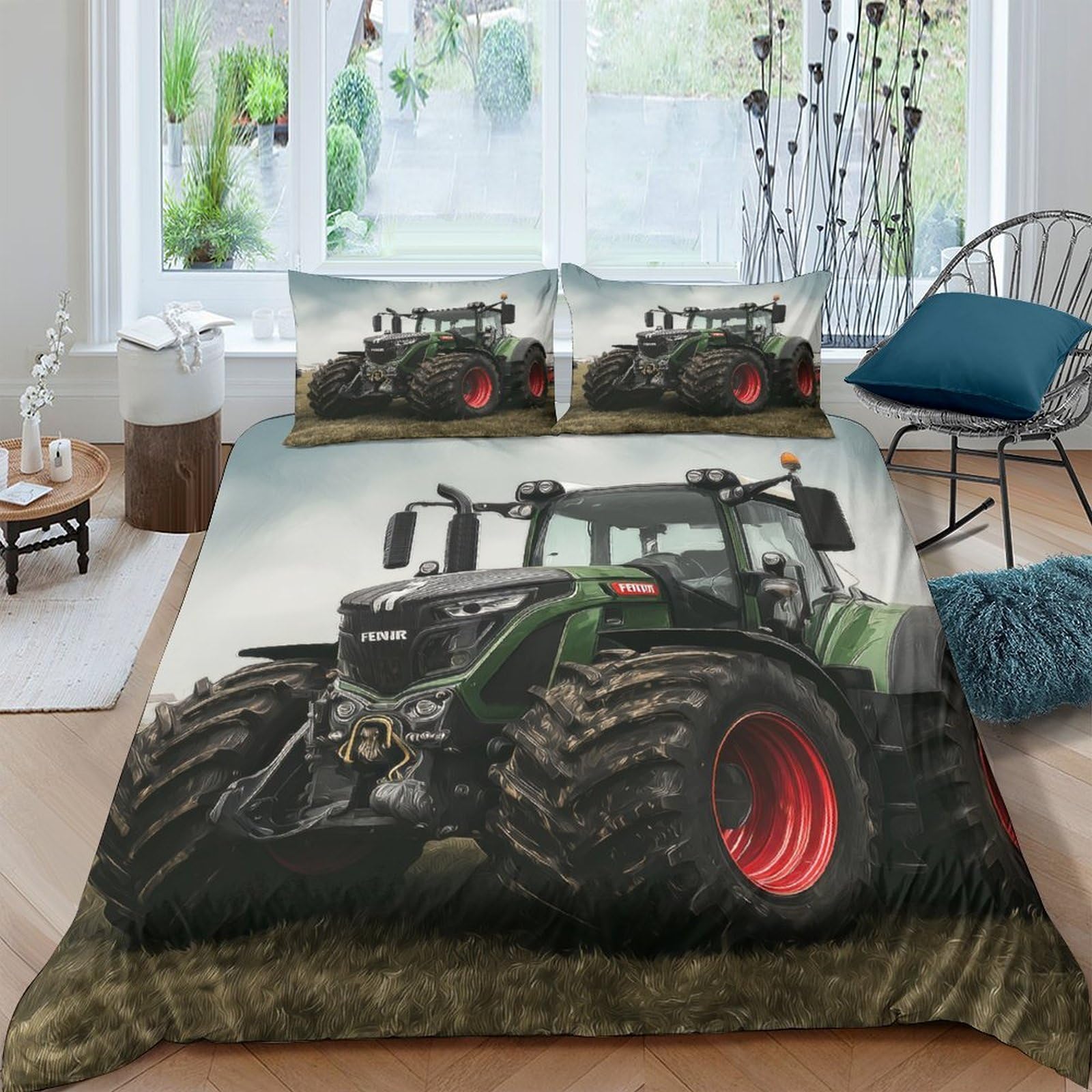 Ctjqhvkz Style-2 3D Printed Tractor Fitted Sheet Microfiber Green Farm Bed Cover For Bedroom Dorm Decor Mattress Protection Single（135X200cm）