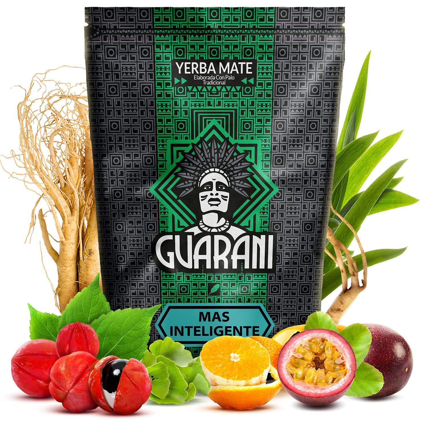 Guarani Mas Inteligente 500 g | Yerba Mate con Ginseng e Guaranà | Miscela con Ginkgo Biloba | Infuso Ricco di Gusto Naturale