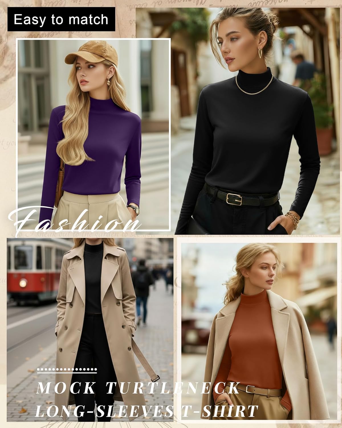 3 Pack Cotton Women's Mock Turtleneck Shirts Long Sleeve Mock Neck Tops Casual Pullover Basic Tees Undershirt - Image 2