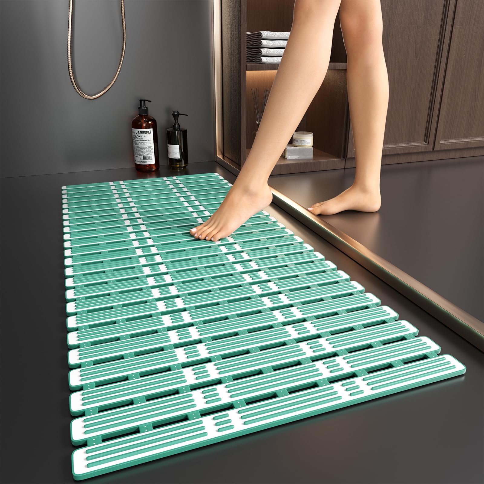 XIYUNTE Shower Mat Non Slip Bath Mat for Tub - 36 x 16 Inch Bathtub Mat Non Slip Shower Mats for Inside Shower, TPE Bath Mat with Suction Cups and