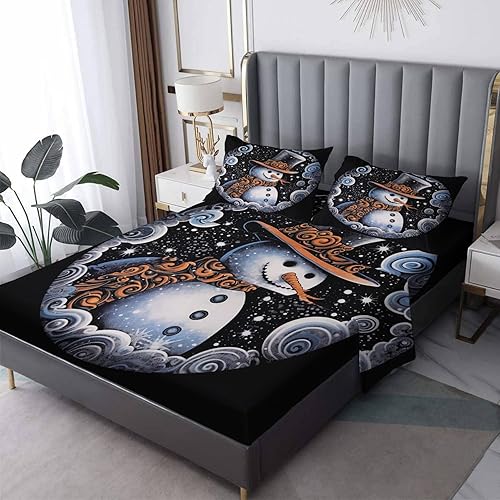 Sábanas de Navidad divididas tamaño King para cama ajustable, sábanas de muñeco de nieve, juego de sábanas con patrón de Navidad, juego de 5 piezas,