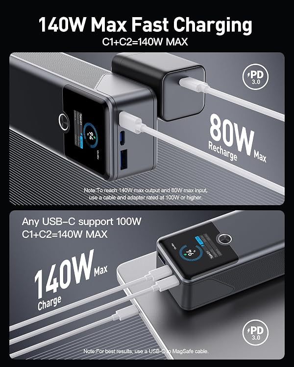 SIXTHGU Laptop Power Bank, 3-Port 20,000mAh Portable Charger with 200W Max Output, PD 3.1 Fast Charging, Flight-Approved for Travel, PowerTower, for MacBook, iPhone 17/16 Series, and More（White） by SIXTHGU - Image 3