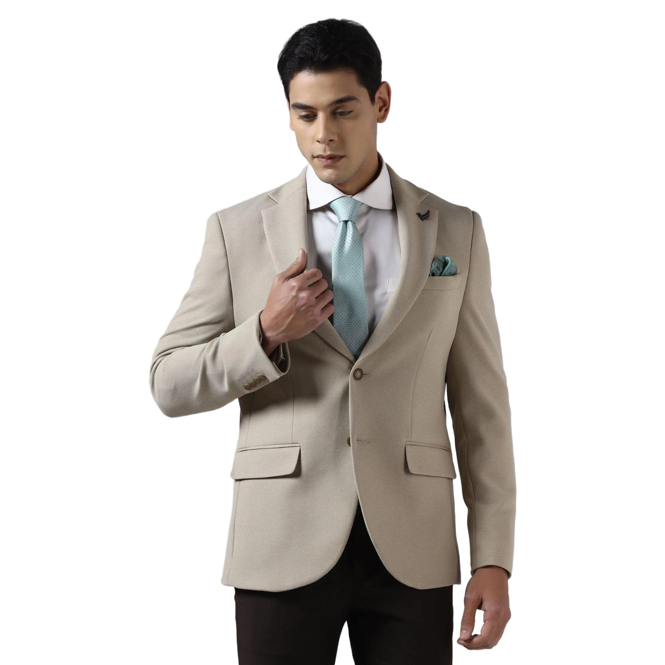 Men Poly-Blend Textured Slim Fit Blazer Blue-image-5