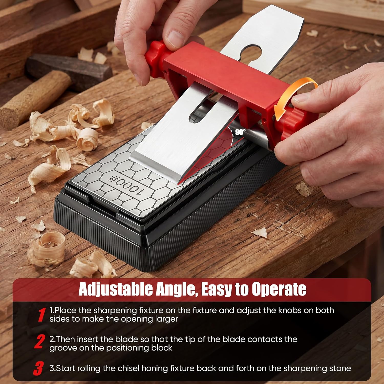 Precision Chisel Sharpening Jig & Guide, with Angle Fixture & Gauge (10°-45°) Sharpener for Wood Chisels and Plane Blades up to 2.8” Width (jzmd)