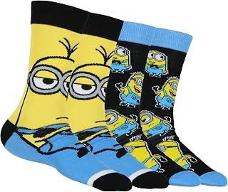 Minions Socks Men's 2-Pair Kevin Stuart Phil Allover Designs Adult Mid-Calf Crew Socks (Fits Shoe Size 6-12)