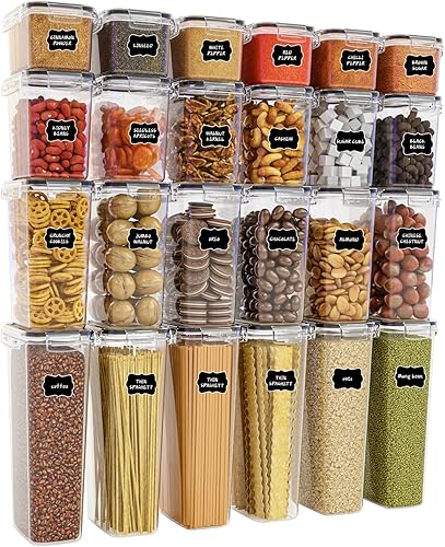Yieach Contenedores herméticos de almacenamiento de despensa, 24 piezas con etiqueta, recipientes herméticos de plástico sin BPA para almacenamiento