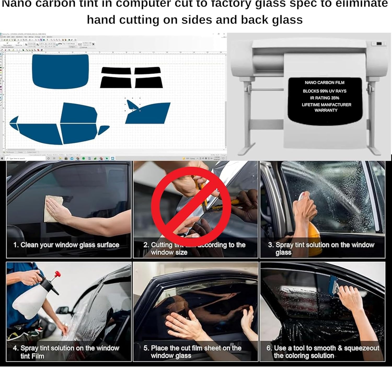 Precut Nano Carbon Window Tint for Chevy Express Van 1996-2025 Driver and Passenger Windows with Brow Computer Cut to Precut Tint (15% Fronts, Brow 5%)