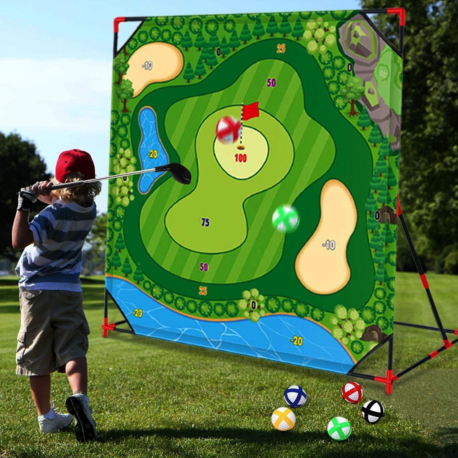 Ensemble De Jeu De Golf Chipping Battle, Entraîneur De Swing Professionnel avec Tapis D'entraînement Et Mur Cible pour Le Développement des Compétences, Tous âges