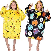 Pokemon - Oversized Hoodie Reversible Hoodie Blanket for Kids Super Soft Double Sided Pikachu Fleece Hoodie Gift for Boys One Size - Black/Yellow