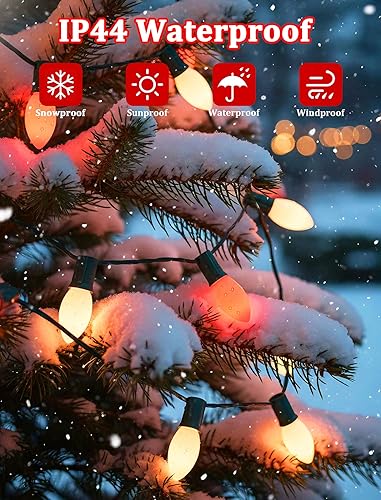 Miniatura 4 de C9 - Tira de luces de Navidad vintage de 25 pies, luces de árbol de Navidad con 26 bombillas LED rojas y blancas, tira de luces para exteriores con