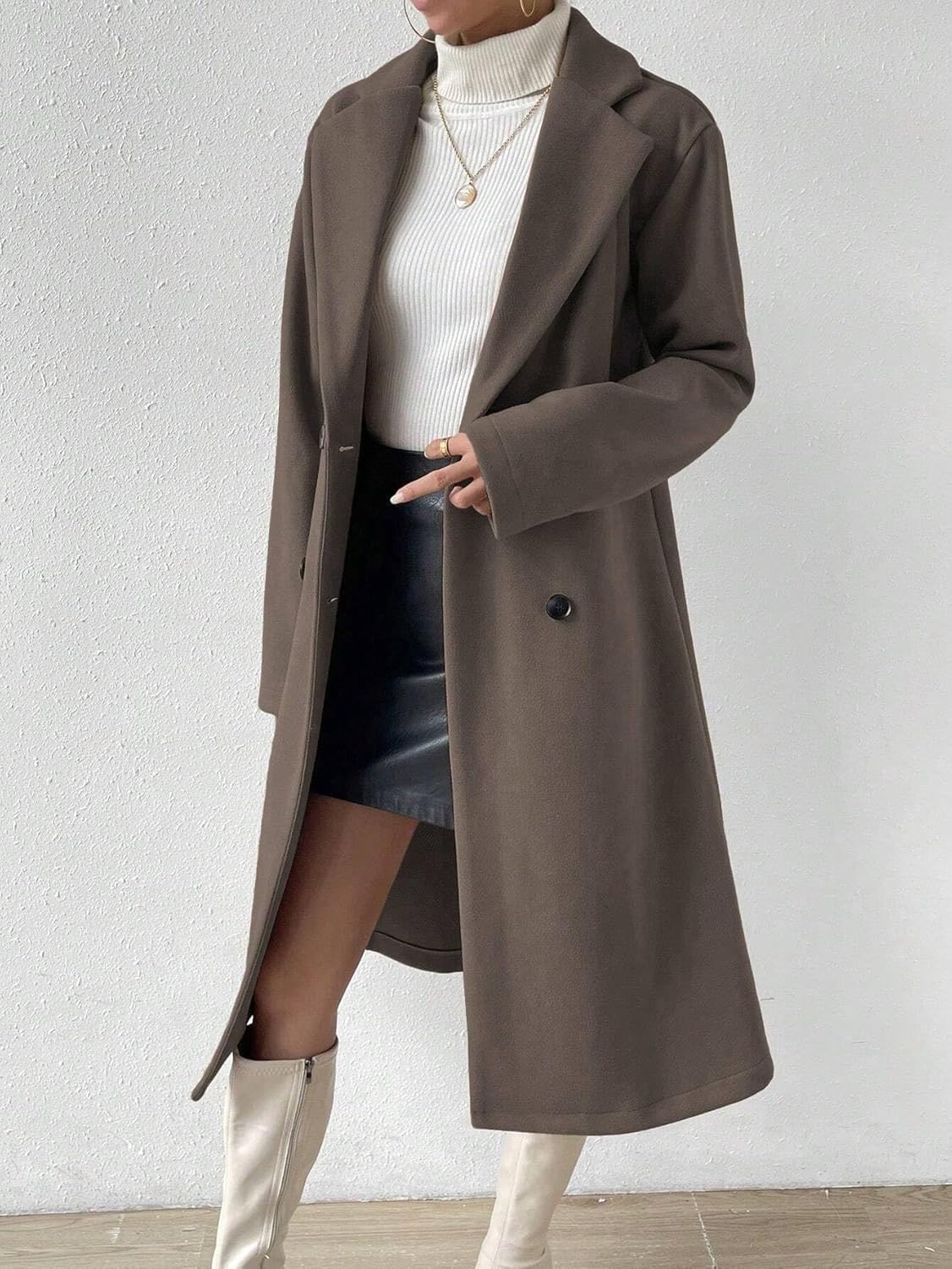 Womens Fashion Trench Outwear Lapel Neck Long Sleeve Double-Breasted Casual Coat Jacket Coat