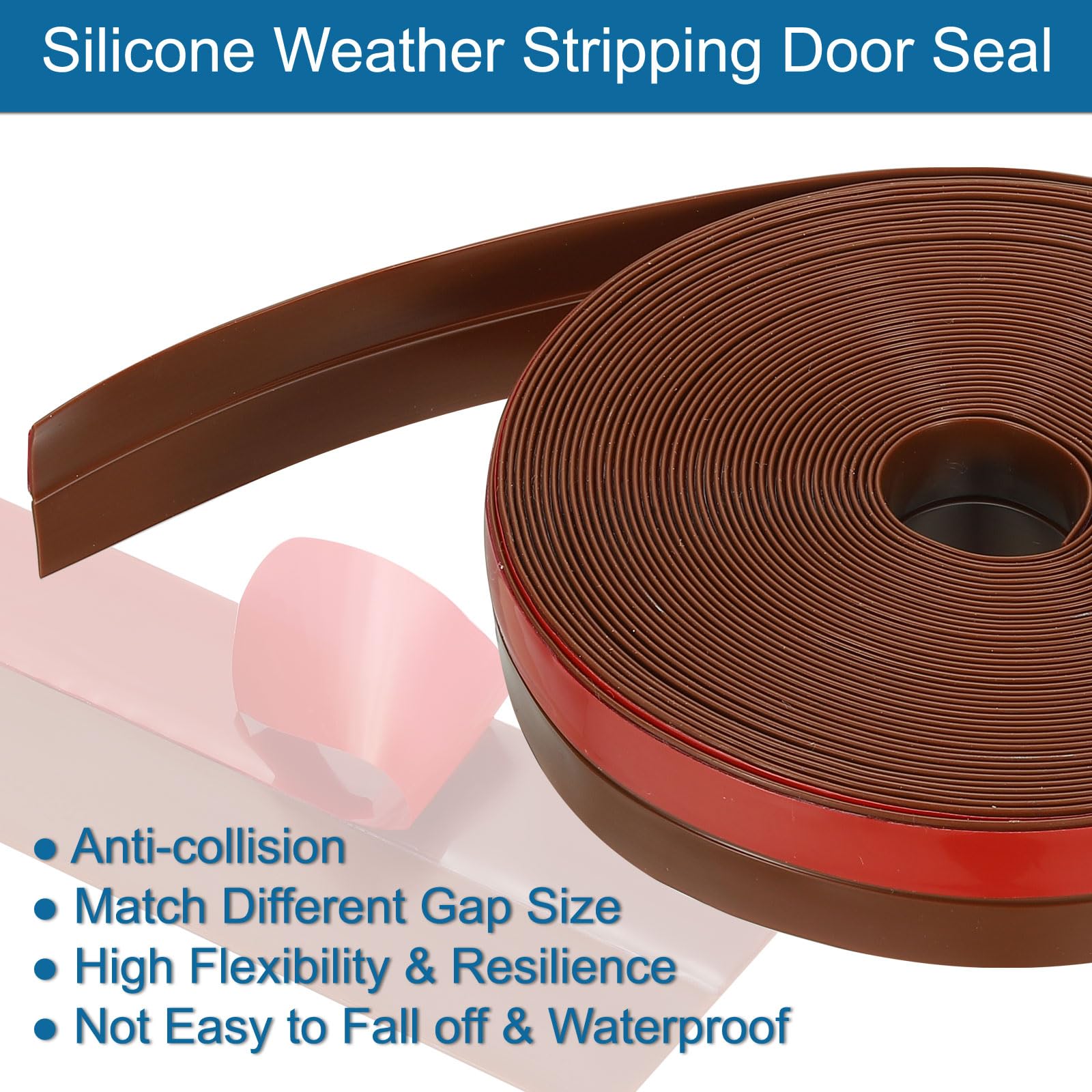 PATIKIL Silicone Weather Stripping, 2 Roll x 33 Ft x 1" Width, Brown, Windproof, Dustproof, Soundproof, Anti-collision - Image 3