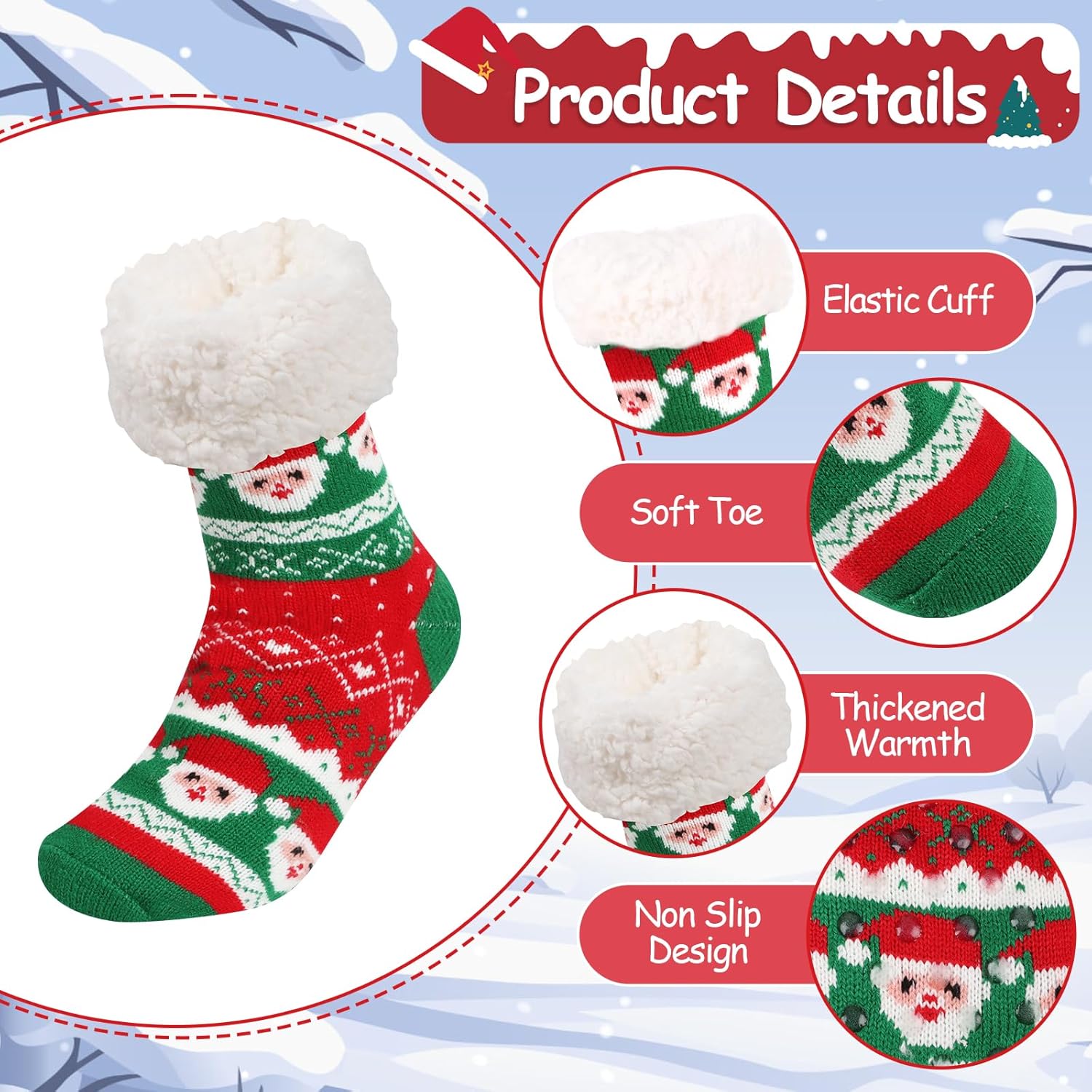 LOAVER Christmas Fuzzy Slipper Socks for Women,2 Pairs Anti Slip Fluffy Slipper Socks with Grippers for Chritsmas Holiday Gifts Party Home Decor - Image 4