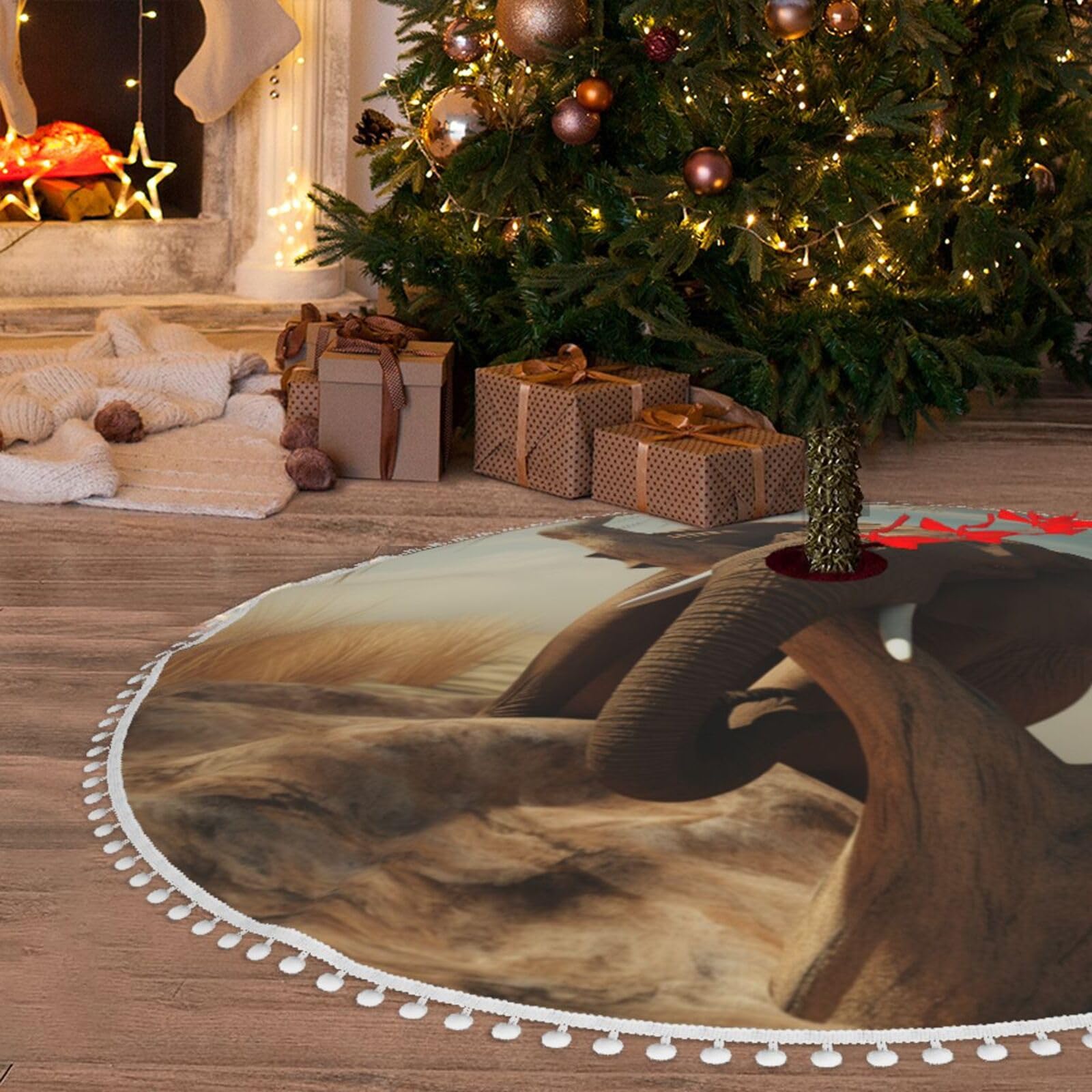 Tapis de sapin de Noël éléphant peluche douce 121,9 cm ferme