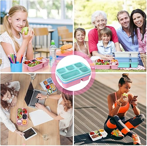 Miniatura 7 de Lunbxx Contenedores de aperitivos para adultos, paquete de 4 loncheras Bento para adultos y niños, 5 compartimentos para adultos con utensilios,