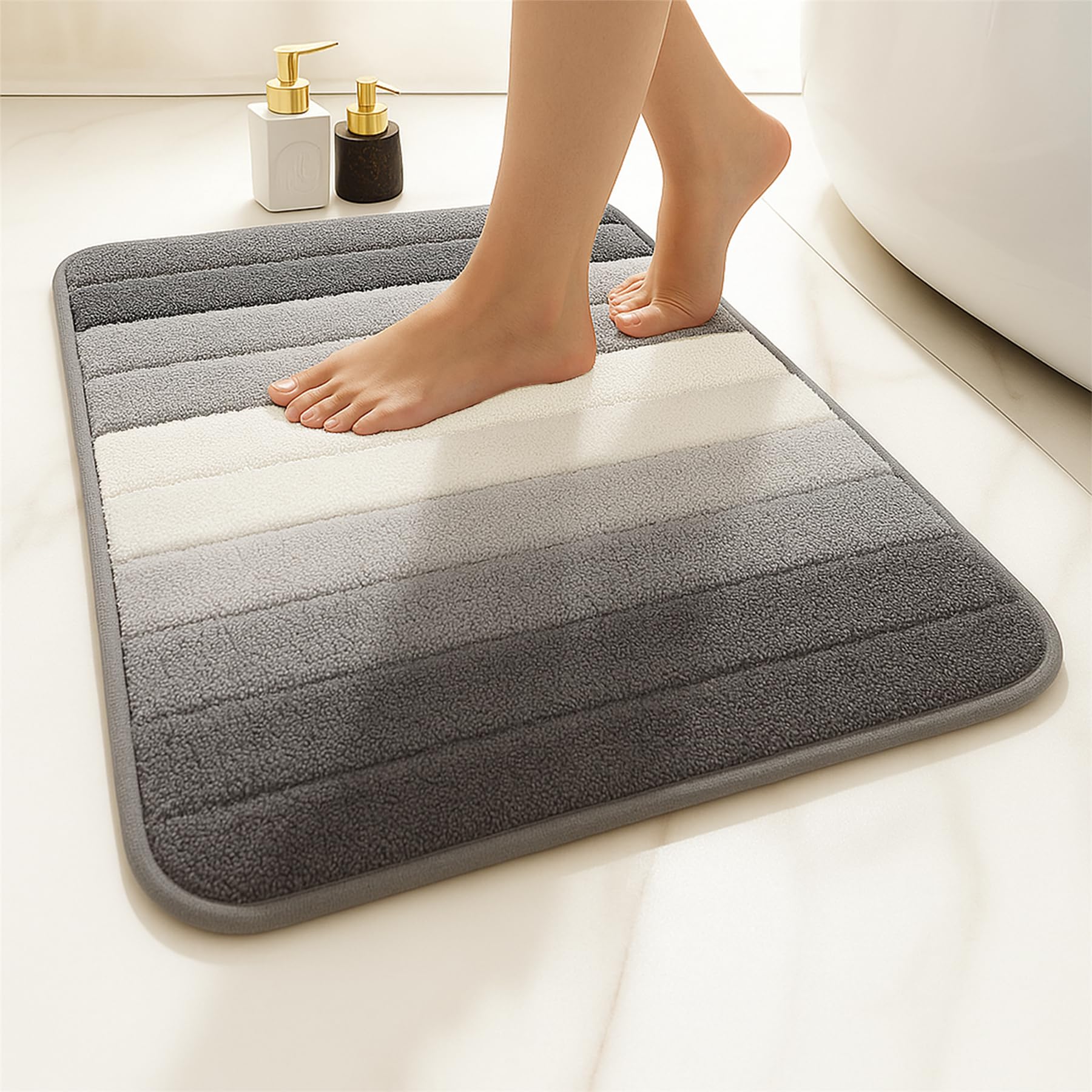K Collection Multipurpose Microfibre Bath Mat – Super Absorbent Non-Slip Mat - Extra Soft Thick Floor Foot Mat, Fluffy Shaggy Shower Bathroom Mat - Grey 40x60cm
