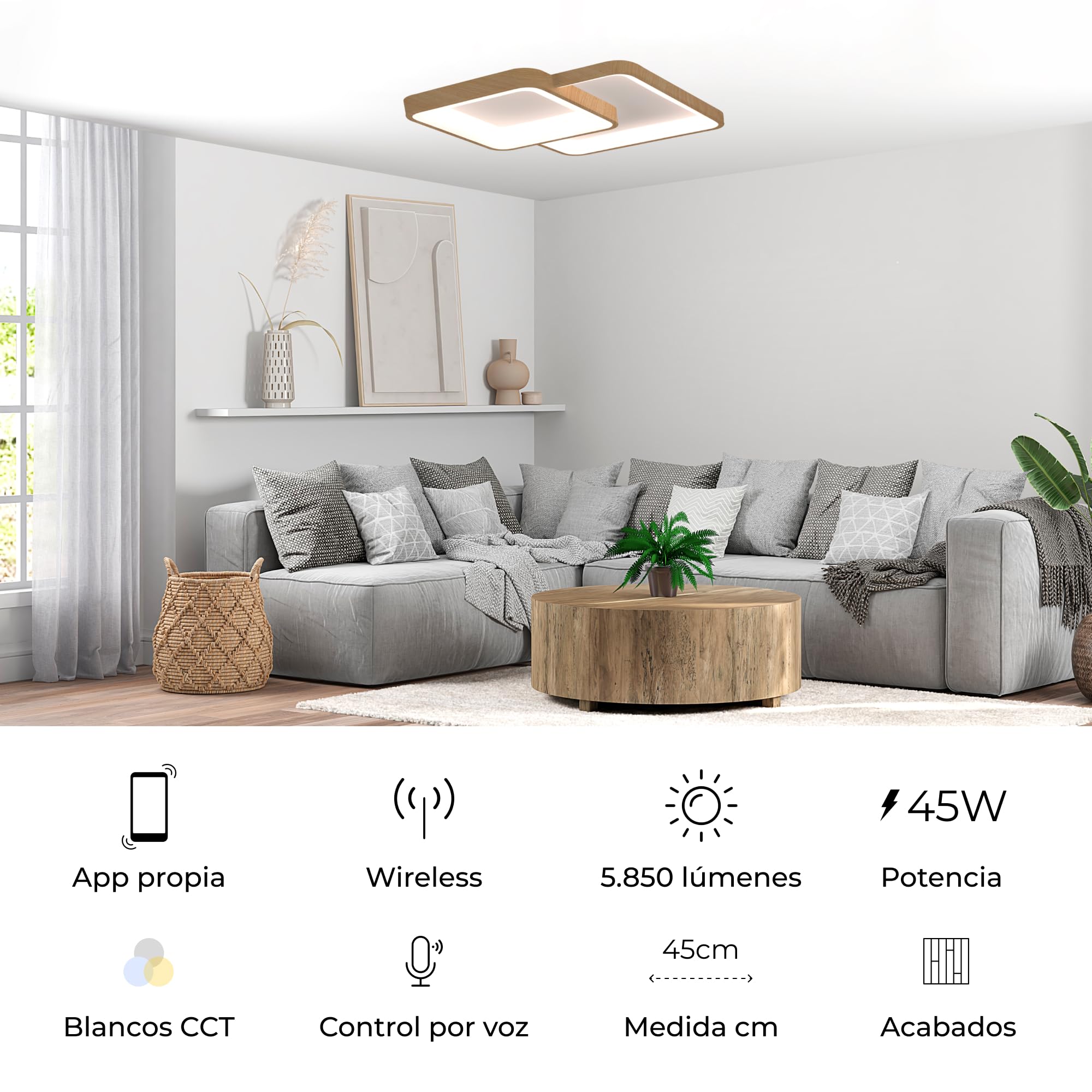KSIX Phenomena Plafón LED Techo con Wifi - Lámpara Techo Dormitorio con Asistente de voz y APP propia - Plafones de Techo Modernos para la Casa - Ideal para Sala de Estar, Comedor, Dormitorio