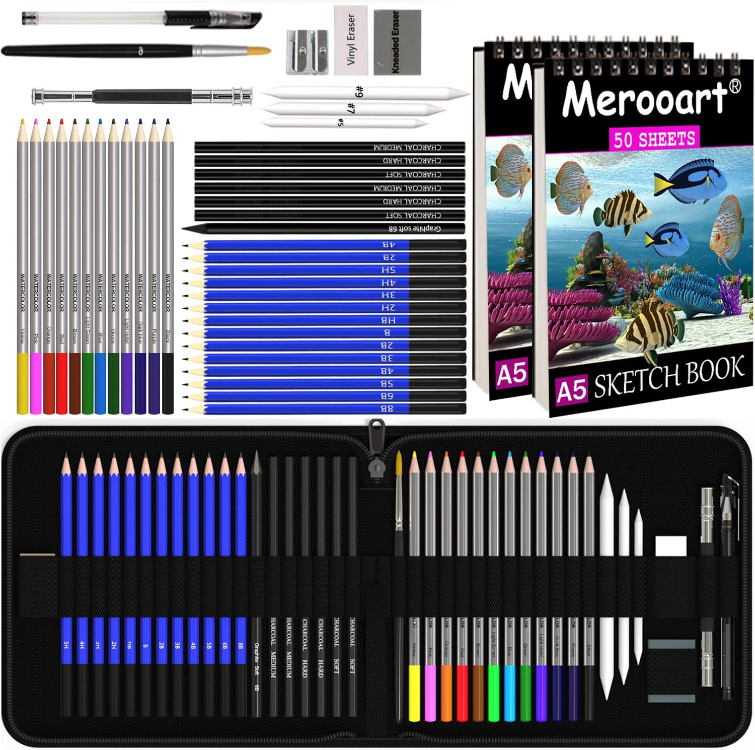 Prina 50 Pack Drawing Set Sketch Kit, Sketching Supplies