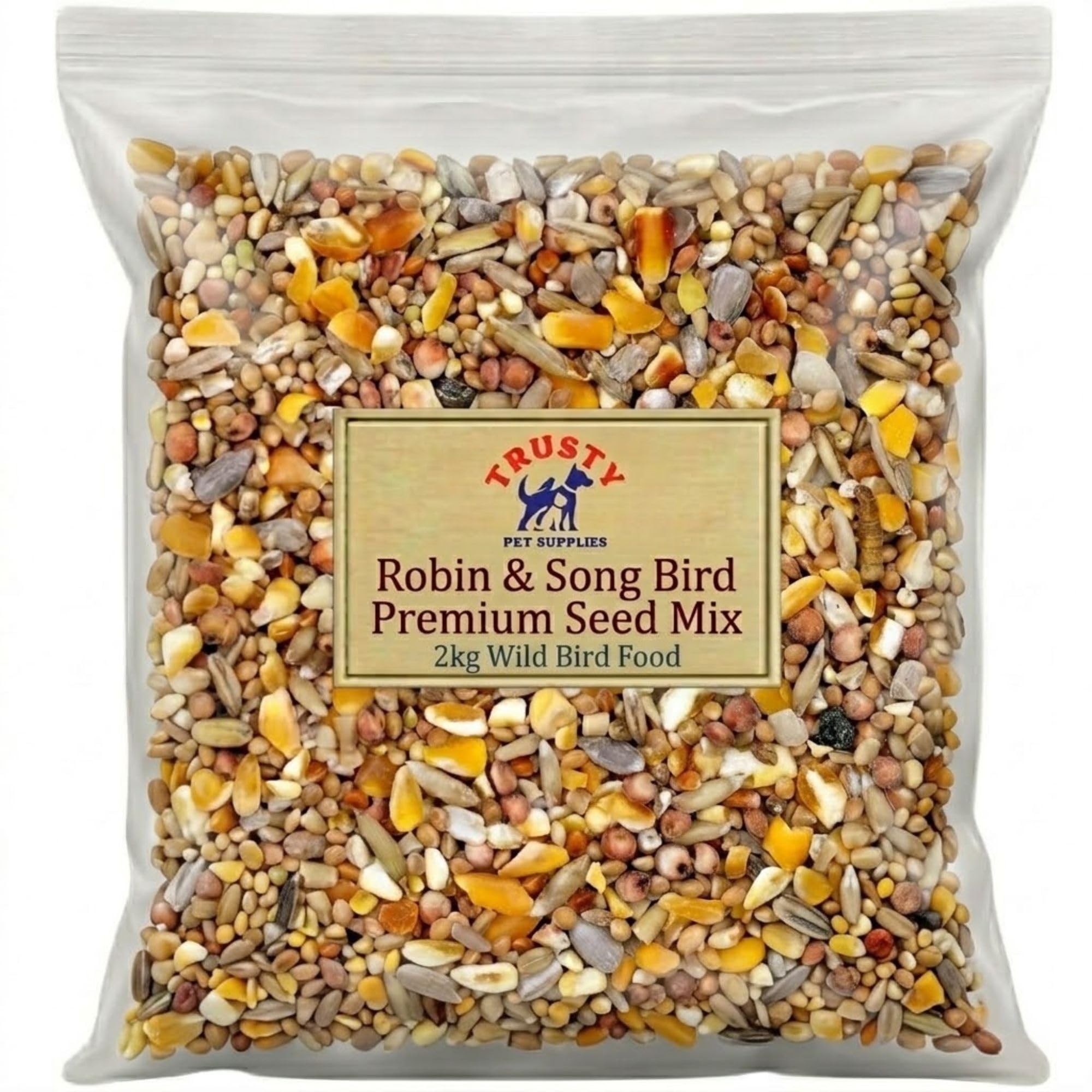 Robin and Song Bird Wild Bird Food 2kg | Husk Free Robin Food | No Mess Bird Seed Mix for Wild Birds | Mealworms and Wild Bird Seed Mix | By Trusty Pet Supplies