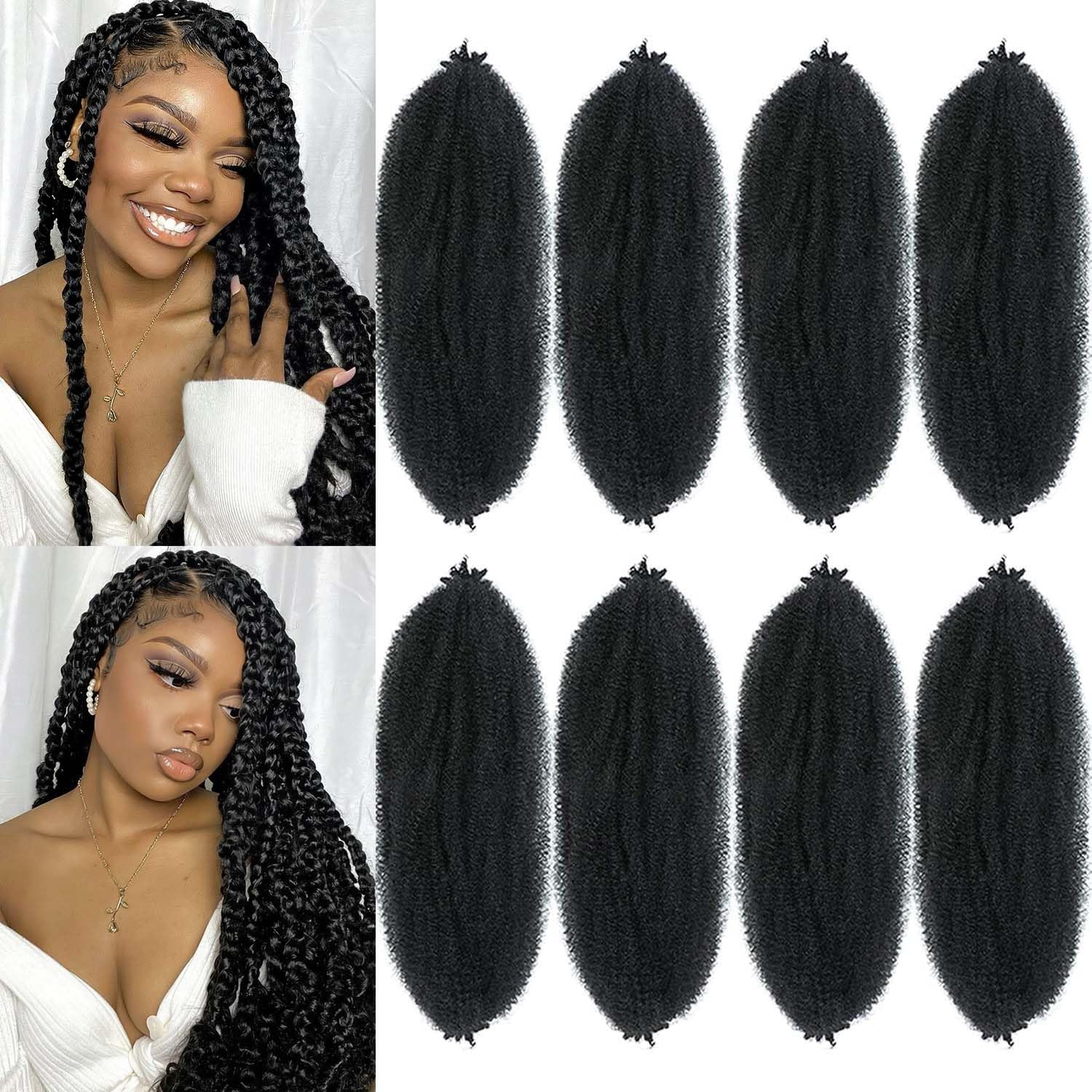 16 Inch Springy Afro Twist Hair 8 Packs Marley Twist Braiding Hair Pre-fluffed Spring Twist Hair Kinky Hair Afro Twist Hair Marley Hair for Faux Locs
