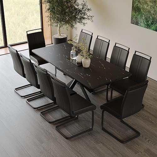 Miniatura 27 de Juego de mesa de comedor moderno para 6, juego de mesa de comedor de cocina expandible, juego de mesa de comedor de mármol sintético, juego de mesa