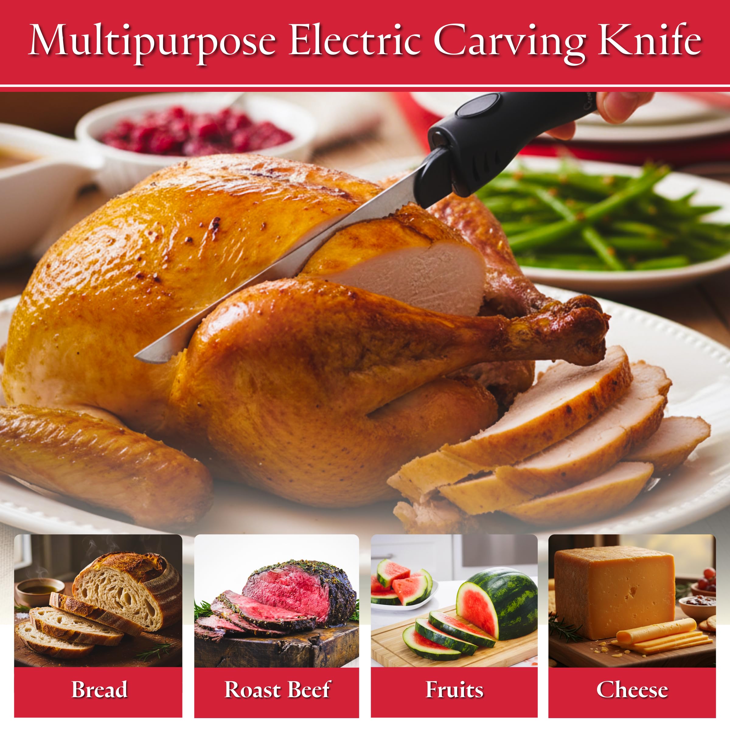Electric Carving Knife - 8-Inch Serrated Stainless-Steel Blade Cutter with Comfort Grip Handle for Slicing Turkey and Meat by Classic Cuisine (Black) — Amazon image 3