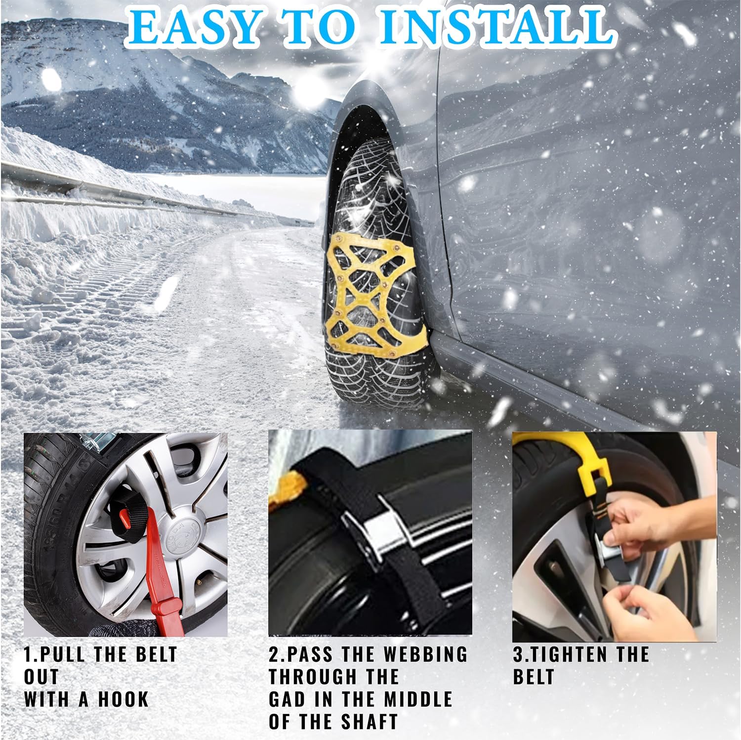 VaygWay Car Snow Tire Chains - All Season Yellow Snow Chains- Emergency Vehicle Anti-Slip Tire Chains for Cars, SUVs, & Trucks (Yellow, 6 Pack)