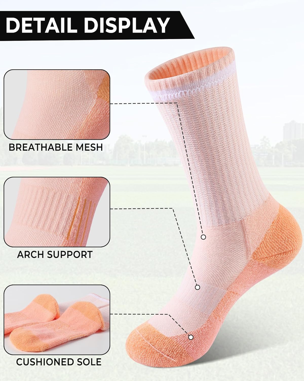 BOOPH 6 Pairs Kids Crew Socks Boys Girls Athletic Cushioned Hiking Socks Warm Soft Running Socks - Image 6