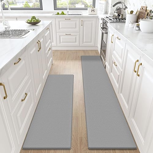 DEXI Alfombras y tapetes de cocina acolchados antifatiga, cómodos, para piso, alfombras de pie, impermeables, juego de 2, 17 x 59 pulgadas + 17 x 95