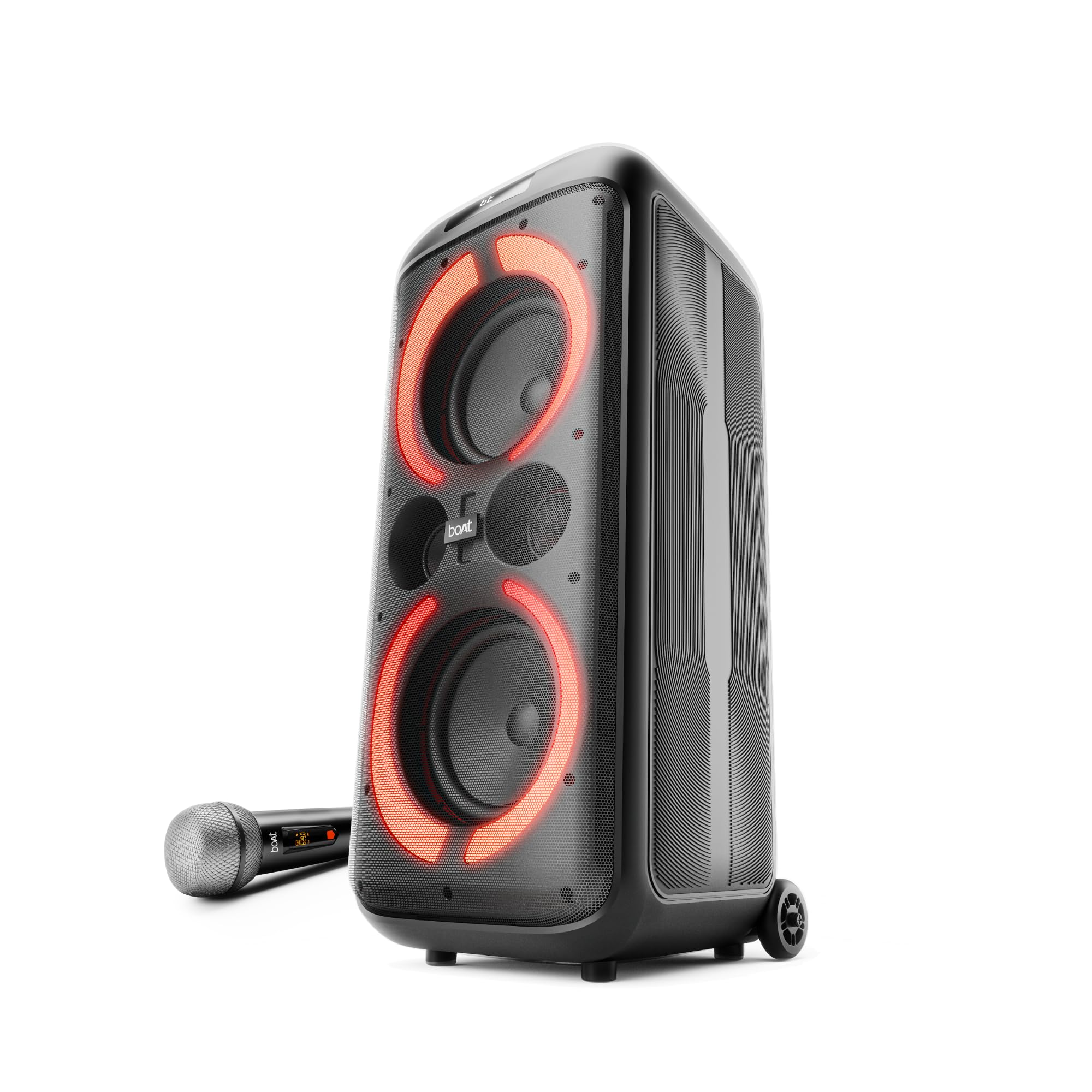 boAt PartyPal 600 Plus w/Karaoke Auto-Tuner, in-Built DJ Tracks & Bass Drop, 240W Output, Dual UHF Wireless Mics, Dynamic RGB LEDs, 6H Battery, Trolley Wheels Bluetooth Party Speaker(Raven Black)-image-49