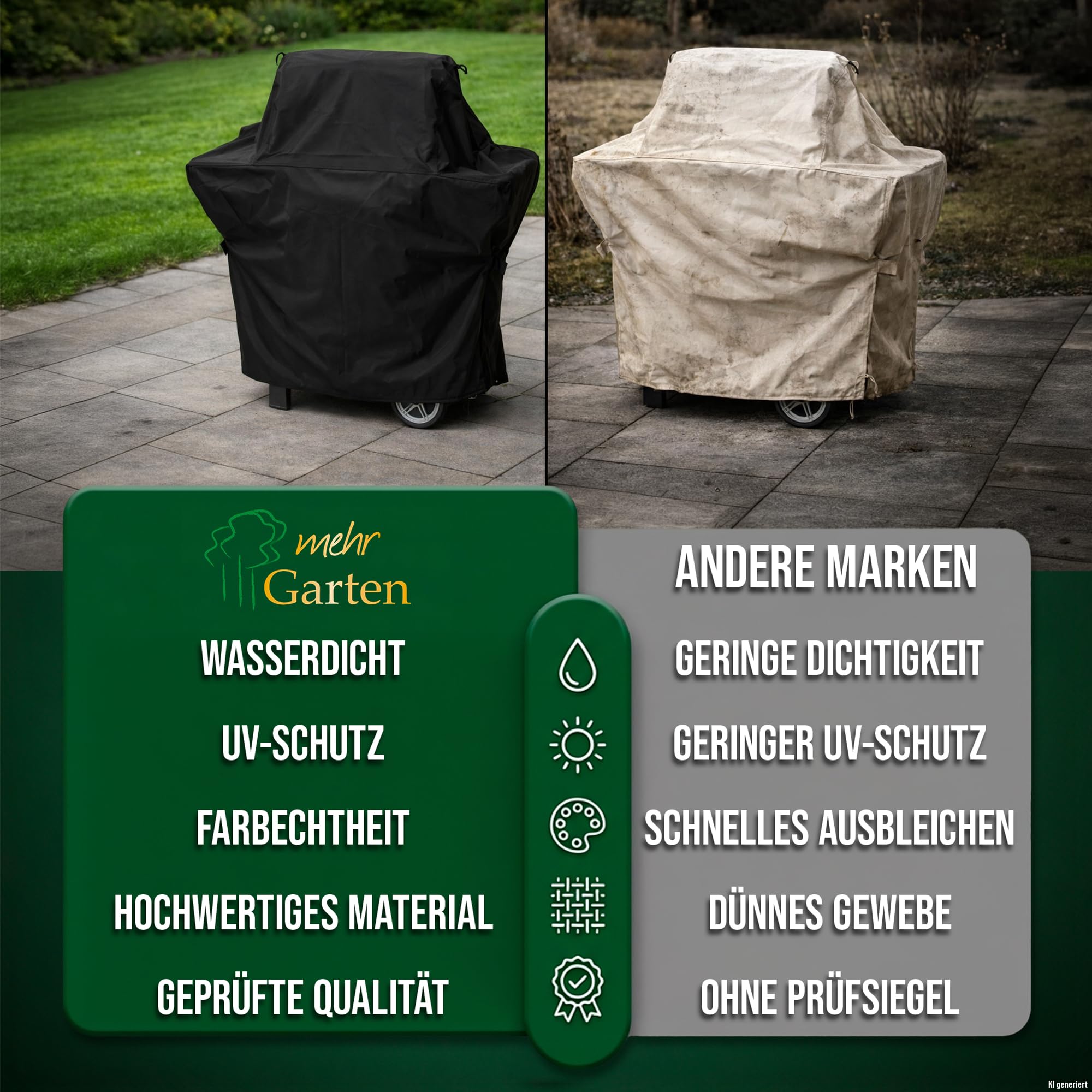 Grillabdeckung 183x63x117 cm, Schutzhülle Grill Trapezform | 600D Oxford - wasserdicht, UV-beständig, reißfest und winterfest - robuste Abdeckung für Gasgrill mit Kordelzug